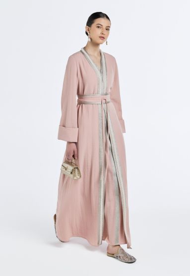 Pearl-Embellished Crinkled Abaya- Ramadan Style