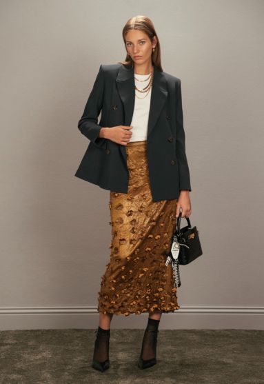 Metallic 3D Floral Embellished Skirt