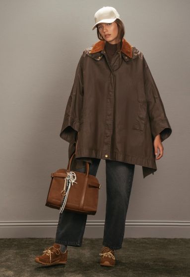 Poncho With Corduroy Collar