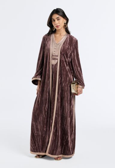 Lace Embellished Velvet Abaya- Ramadan Style