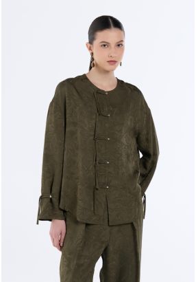 Chinese Style Leaf Jacquard Shirt