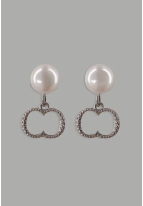 Faux Pearls Monogram Earrings