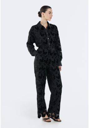 Lace Trousers with Velvet Accents