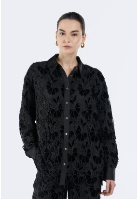 Lace Shirt with Velvet Accents