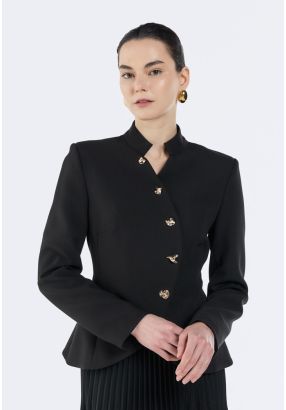 Solid Diagonal Button Jacket