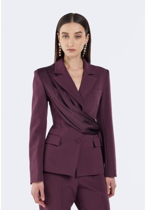 Scarf Embellished Solid Blazer 