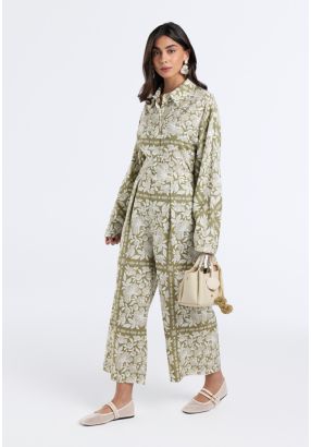 Pleated Floral Print Trousers