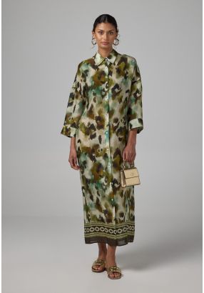 Drop Shoulder Printed Shirt Dress