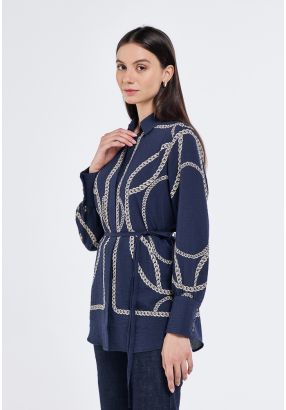 Chin Print Belted Shirt