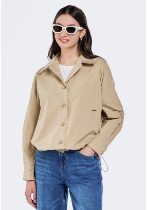 Drop Shoulder Drawstring Hem Shirt