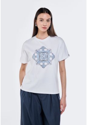 Chain Print Sequin Embellished T-Shirt