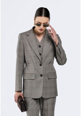 Checked Drawstring Blazer