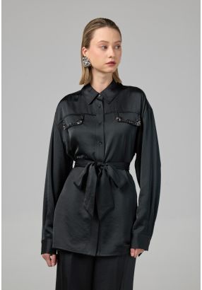 Crystal Embellished Belted Shirt