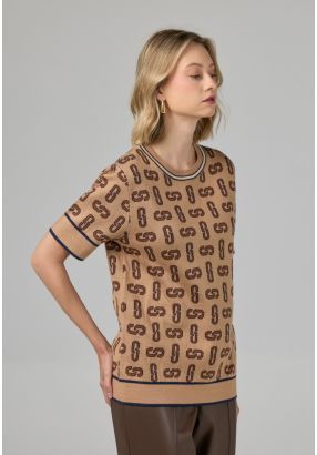 Monogram Print Knitted T-Shirt