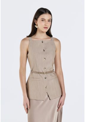 Vest with PU Leather Belt