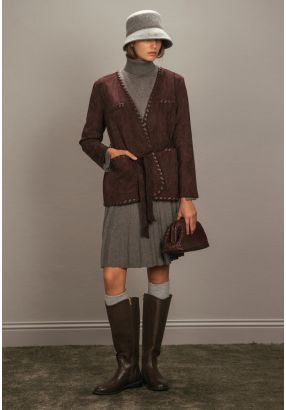 PU Leather Embellished Suede Jacket