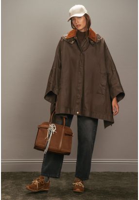 Poncho With Corduroy Collar