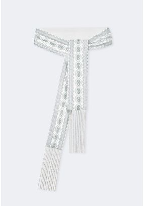 Rhinestone Embellished Fringed Belt