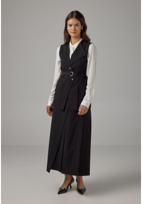 Solid Pleated Flared Skirt