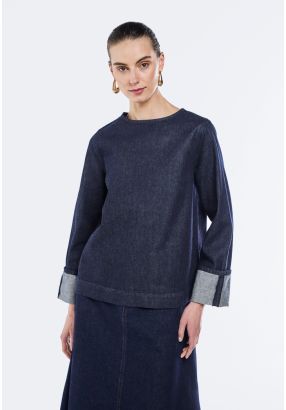 Folded Cuff Denim Blouse