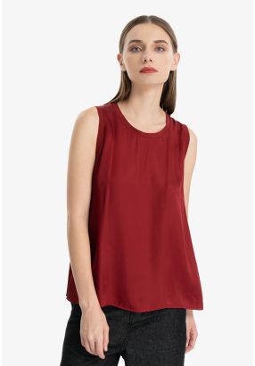 Shiny Satin Basic Top With Ribbed Neckline