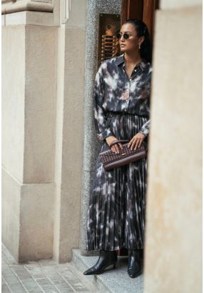 Printed Pleated Flared Skirt