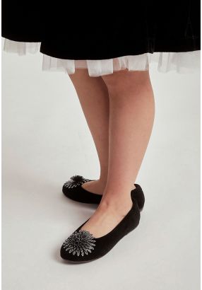 Strass Embellished Suede Ballerina
