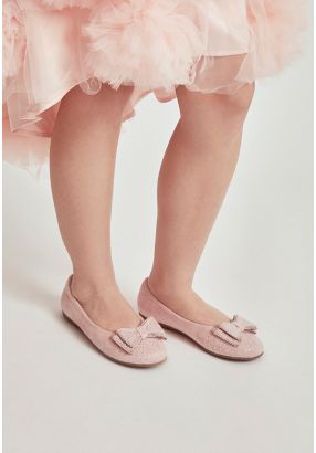 Strass Embellished Suede Bow Ballerina