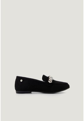 Solid Crystal Embellished Suede Loafers