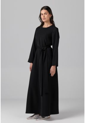 Basic Long Sleeve Belted Dress
