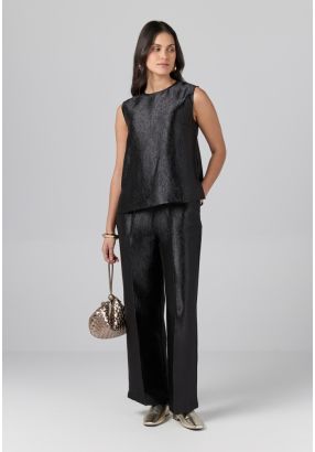 Wide Leg Textured Trousers