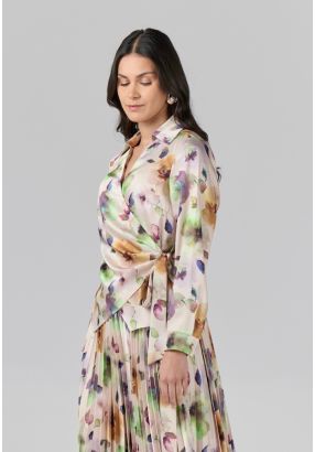 Side Tie Wrap Printed Shirt