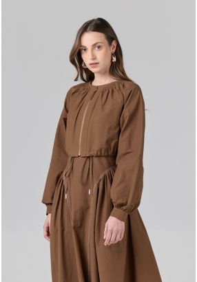 Solid Cropped Zip-Up Jacket