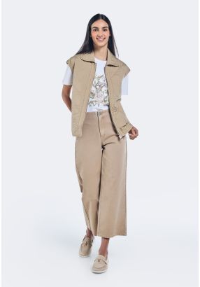 Solid Pleated Waist Wide Leg Jeans