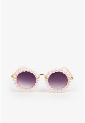 Faux Pearls Embellished Round Gradient Sunglasses