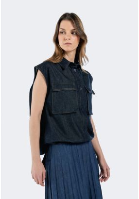 Drawstring Hem Denim Vest