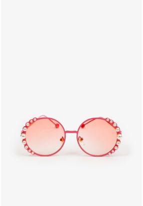 Faux Pearls Embellished Round Sunglasses