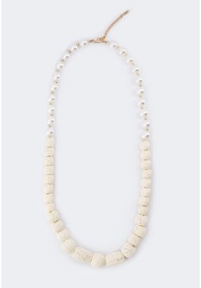 Faux Pearl Thread Wrapped Necklace