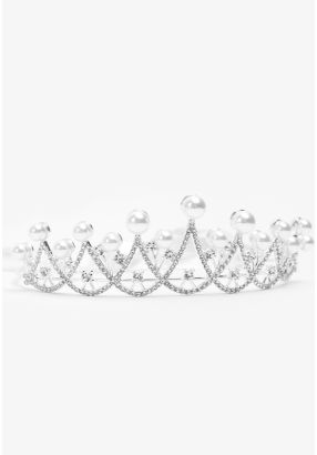 Faux Pearls Ribbon Crown
