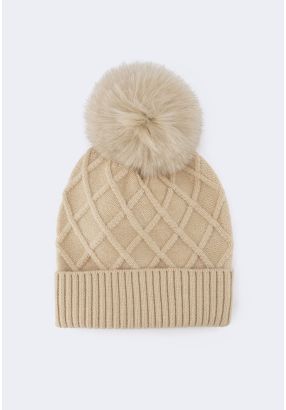 Textured Pom Pom Beanie