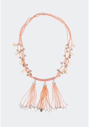Beaded Metal Tassels Necklace