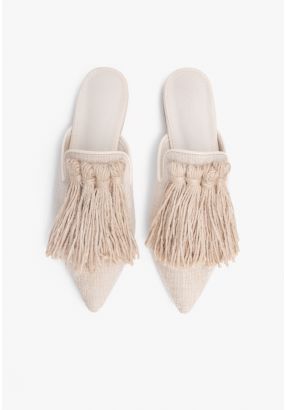 Pointed Toe Tassel Mules