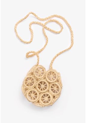 Wheels Pattern Straw Crossbody Bag