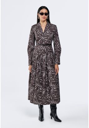 Leaf Print Pleated Dress