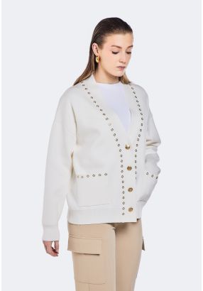 Knitted Cardigan With Metal Eyelets
