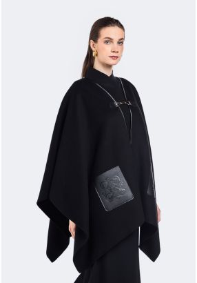 Solid Monogram Details Poncho