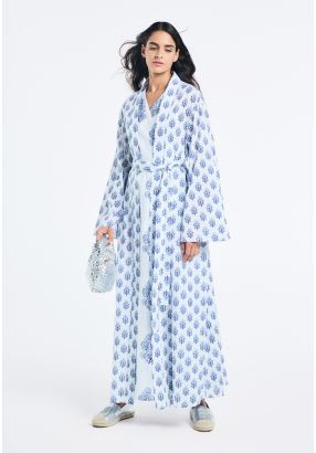 Floral Print Belted Maxi Abaya