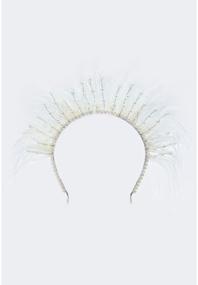 Slim Faux Pearls and Feather Headband