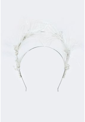 Faux Feather and Pearls Double Headband