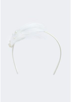 Faux Feather and Pearls Embellished Headband